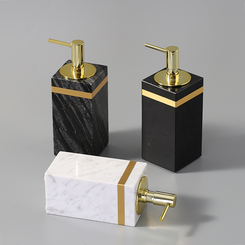 Volakas white marble soap dispenser with Copper strip